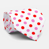 Rood en Roze op Wit Stippen Design  Stropdas (Opgerold)
