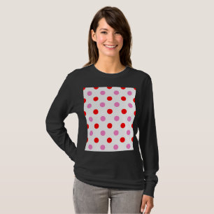 Rood en Roze op Wit Stippen Design T-shirt