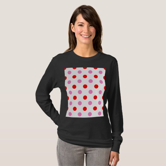 Rood en Roze op Wit Stippen Design T-shirt (Voorkant volledig)