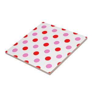 Rood en Roze op Wit Stippen Design Tegeltje