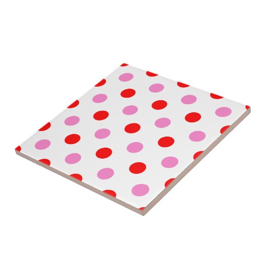 Rood en Roze op Wit Stippen Design Tegeltje (Zijkant)