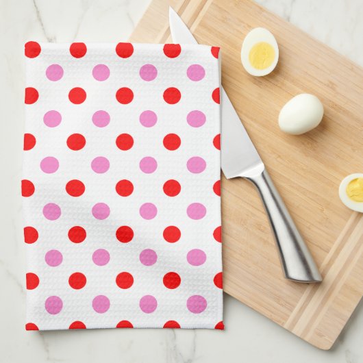 Rood en Roze op Wit Stippen Design Theedoek (Quarter Fold)