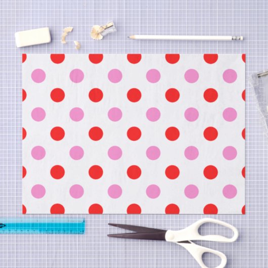 Rood en Roze op Wit Stippen Design Tissuepapier (Craft)