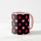 Rood en Roze op Zwarte Stippen Design Mok (Voorkant rechts)
