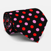 Rood en Roze op Zwarte Stippen Design  Stropdas (Opgerold)
