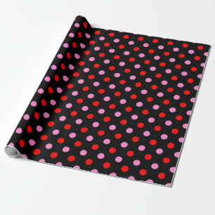 Rood en Roze op Zwarte Stippen Ontwerp Cadeaupapier