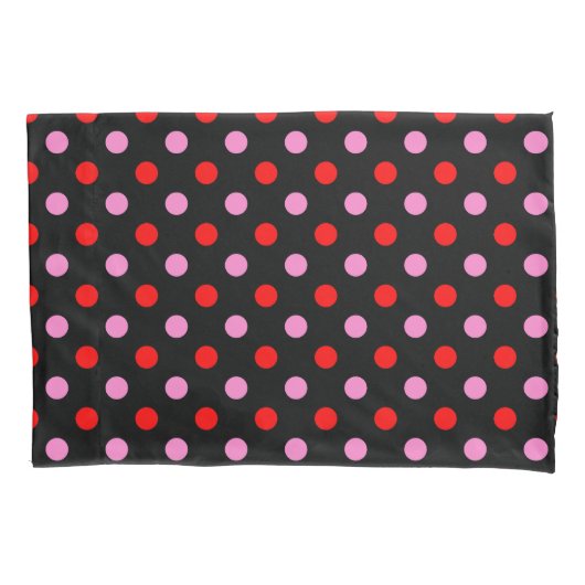 Rood en Roze op Zwarte Stippen Ontwerp Kussensloop (Voorkant)