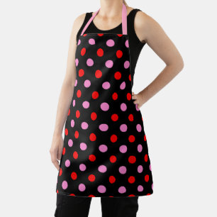 Rood en Roze op Zwarte Stippen Ontwerp Schort