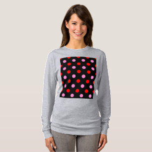 Rood en Roze op Zwarte Stippen Ontwerp T-shirt