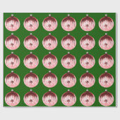 Rood en roze Ornament groen inpakpapier (Vlak)