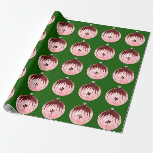 Rood en roze Ornament groen inpakpapier (Uitgerold)