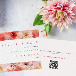 Rood en roze Painterly Floral QR Code Weddenschap Save The Date