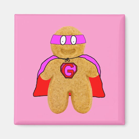 Rood en roze peperkoek man super held magneet (Voorkant)