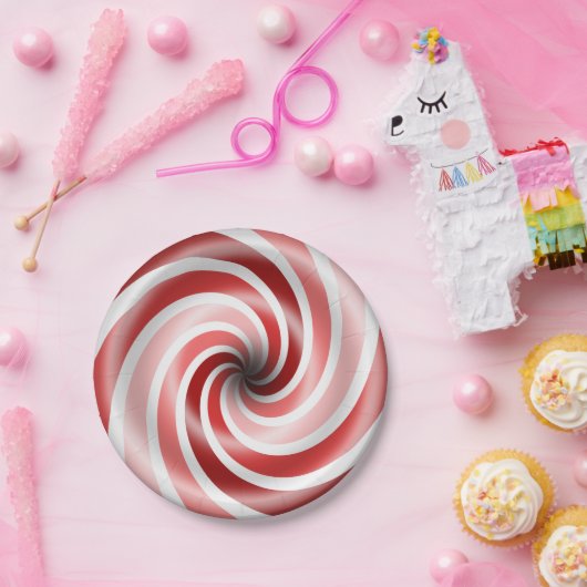 Rood- en roze peppermint-cirkels 7-inch Bord (Feest)