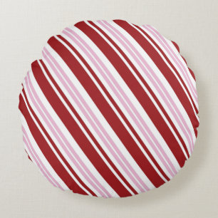 Rood- en roze peppermint Stripe Rond Kussen