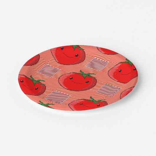 Rood en Roze Plaid Tomaat Tartan Patroon Papieren Bordje (Gekanteld)