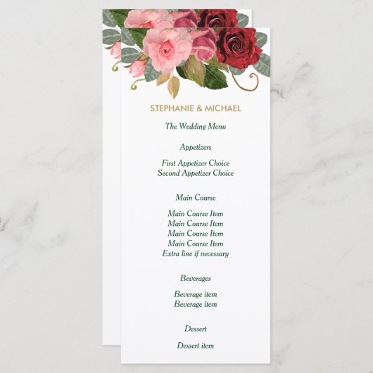 Rood en Roze Rand Bruiloft Menu (Voorkant / Achterkant)