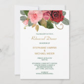 Rood en Roze Rand Bruiloft Repetitie Diner Kaart (Voorkant)