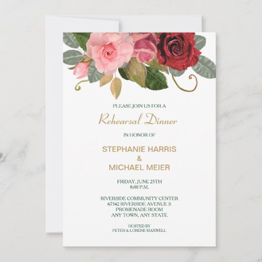 Rood en Roze Rand Bruiloft Repetitie Diner Kaart (Voorkant)