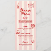 Rood en Roze Retro Geïllustreerd | Diner Bruiloft Menu (Voorkant)