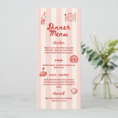 Rood en Roze Retro Geïllustreerd | Diner Bruiloft Menu (Staand voorkant)