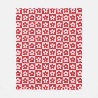 Rood en Roze Retro geruit bloempatroon Fleece Deken