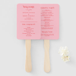 Rood en Roze Retro Huwelijksprogramma Handwaaier