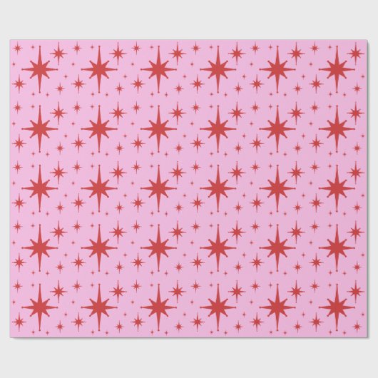 Rood en Roze Retro Modern Starburst Patroon Cadeaupapier (Vlak)