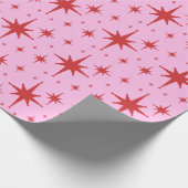 Rood en Roze Retro Modern Starburst Patroon Cadeaupapier (Hoek)
