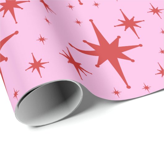 Rood en Roze Retro Modern Starburst Patroon Cadeaupapier (Rol Hoek)