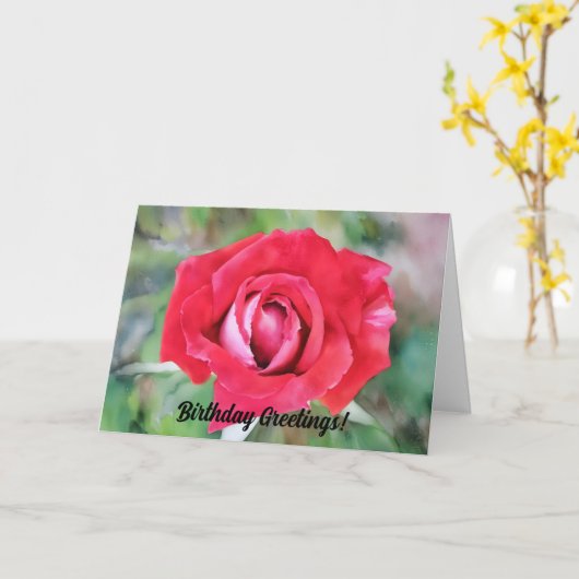 Rood en Roze Rose Art Verjaardag Kaart (Gele Bloem)