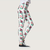 Rood en roze roze met groene bladeren Fancy waterk Leggings (Rechts)