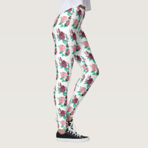 Rood en roze roze met groene bladeren Fancy waterk Leggings
