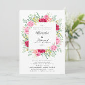 Rood en roze roze, tuinbruiloft kaart (Staand voorkant)