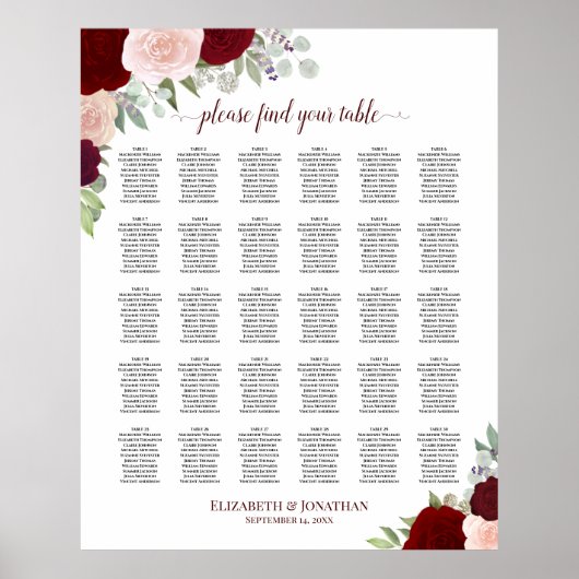 Rood- en roze rozen 30 Tafel-weddenschapenkaart Poster (Voorkant)