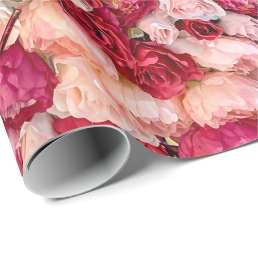 Rood- en roze rozen Floral Happy Moederdag Cadeaupapier (Rol Hoek)