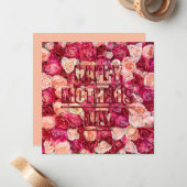 Rood- en roze rozen Floral Happy Moederdag Notitiekaartje (Voorkant / Achterkant in situ)