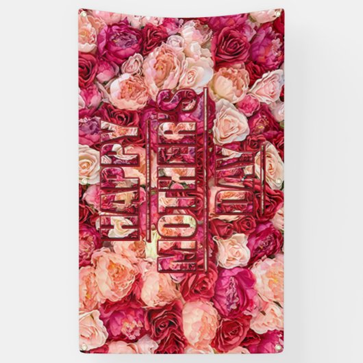 Rood- en roze rozen Floral Happy Moederdag Spandoek (Verticaal)