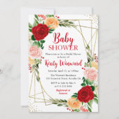Rood en Roze Rozen & Goud Lijst Baby shower Kaart (Voorkant)