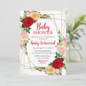 Rood en Roze Rozen & Goud Lijst Baby shower Kaart (Staand voorkant)