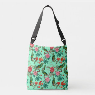 Rood en roze rozen met papegaaien crossbody tas