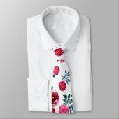 Rood en roze rozen patroon stropdas (Gebonden)