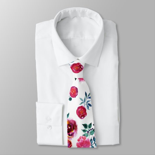 Rood en roze rozen patroon stropdas (Gebonden)