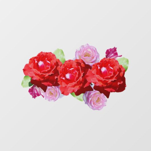 Rood- en roze rozen, ruiten raamsticker (Vel)
