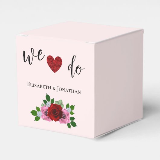 Rood- en roze rozenhuwelijk bedankdoosjes (Voorkant Zijde)