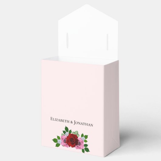 Rood- en roze rozenhuwelijk bedankdoosjes (Geopend)