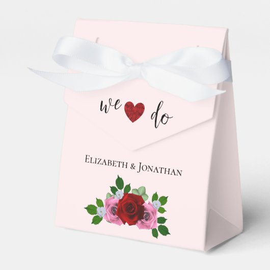 Rood- en roze rozenhuwelijk bedankdoosjes (Voorkant Zijde)