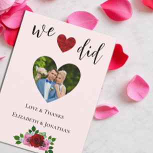 Rood- en roze rozenhuwelijk bedankkaart