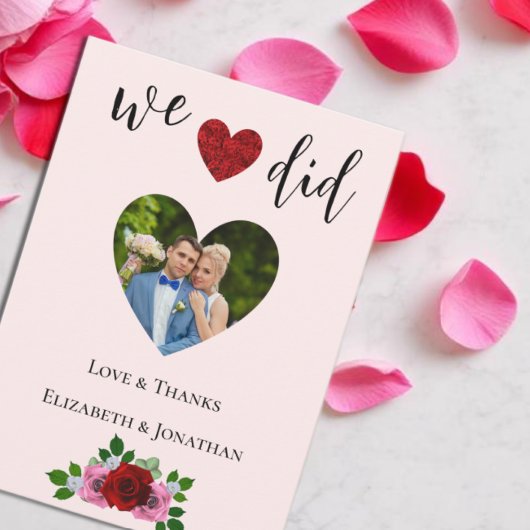 Rood- en roze rozenhuwelijk bedankkaart