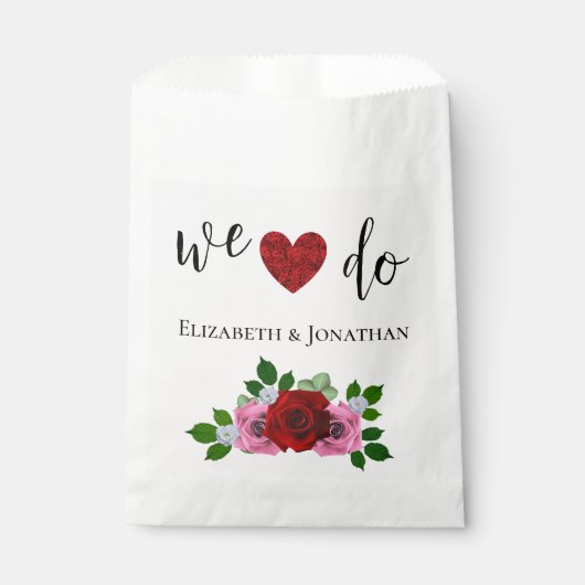 Rood- en roze rozenhuwelijk bedankzakje (Voorkant)